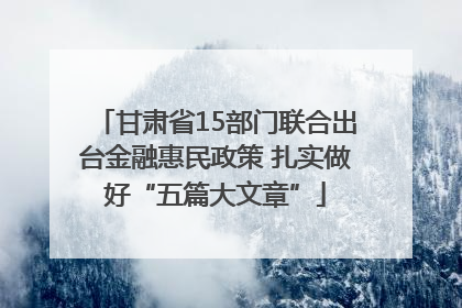 甘肃省15部门联合出台金融惠民政策 扎实做好“五篇大文章”